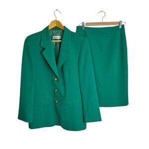Vintage Green Wool Blend Women's Size 10 Suit Skirt Jacket Blazer Lined Pencil